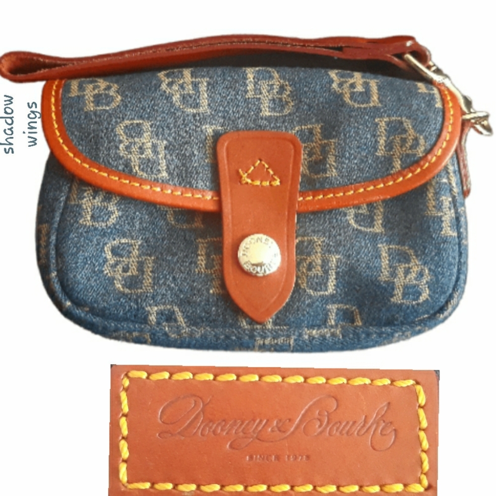 Vintage 90's Dooney & Bourke Denim Logo Wristlet with Leather Strap